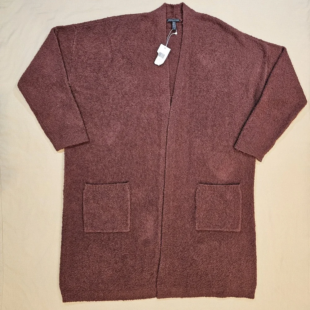 NWT Eileen Fisher Organic Cotton Womens Open Front‎ Cardigan Made In USA Large